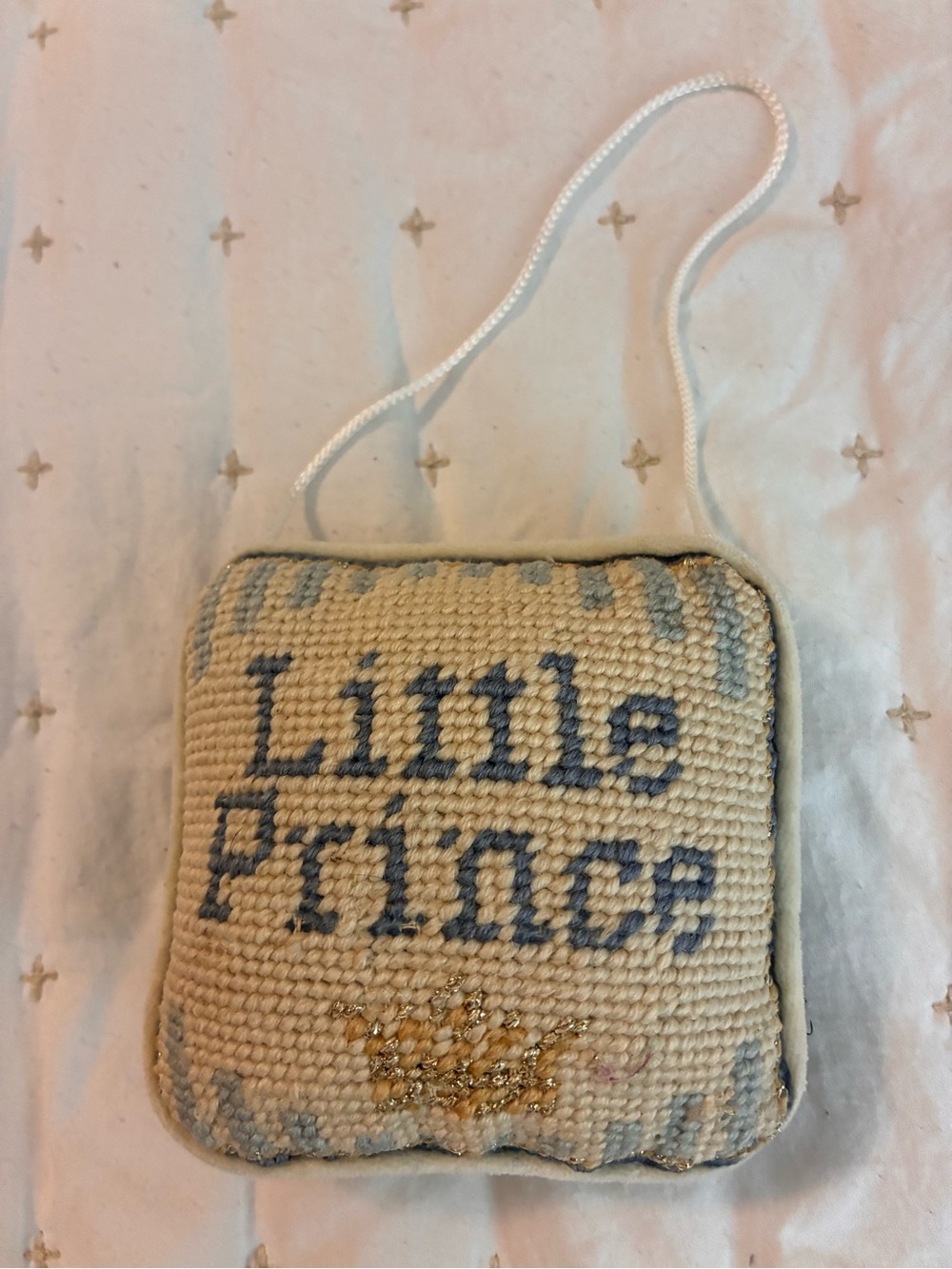 Little Prince needlepoint Hanging Pillow - Cream & Blue door hanger